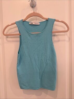 Zara Aqua Tank Top Sleeveless Ribbed Knit